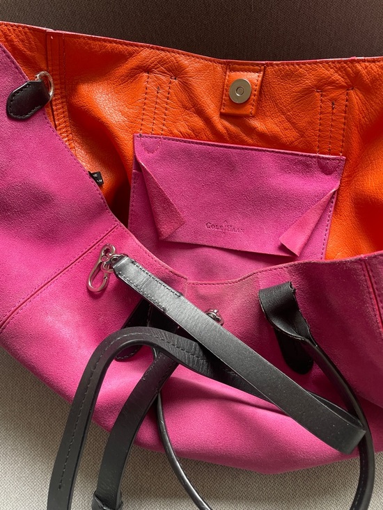 Cole Haan Fuchsia Suede Tote with Black Leather Handles - Picture 2 of 2